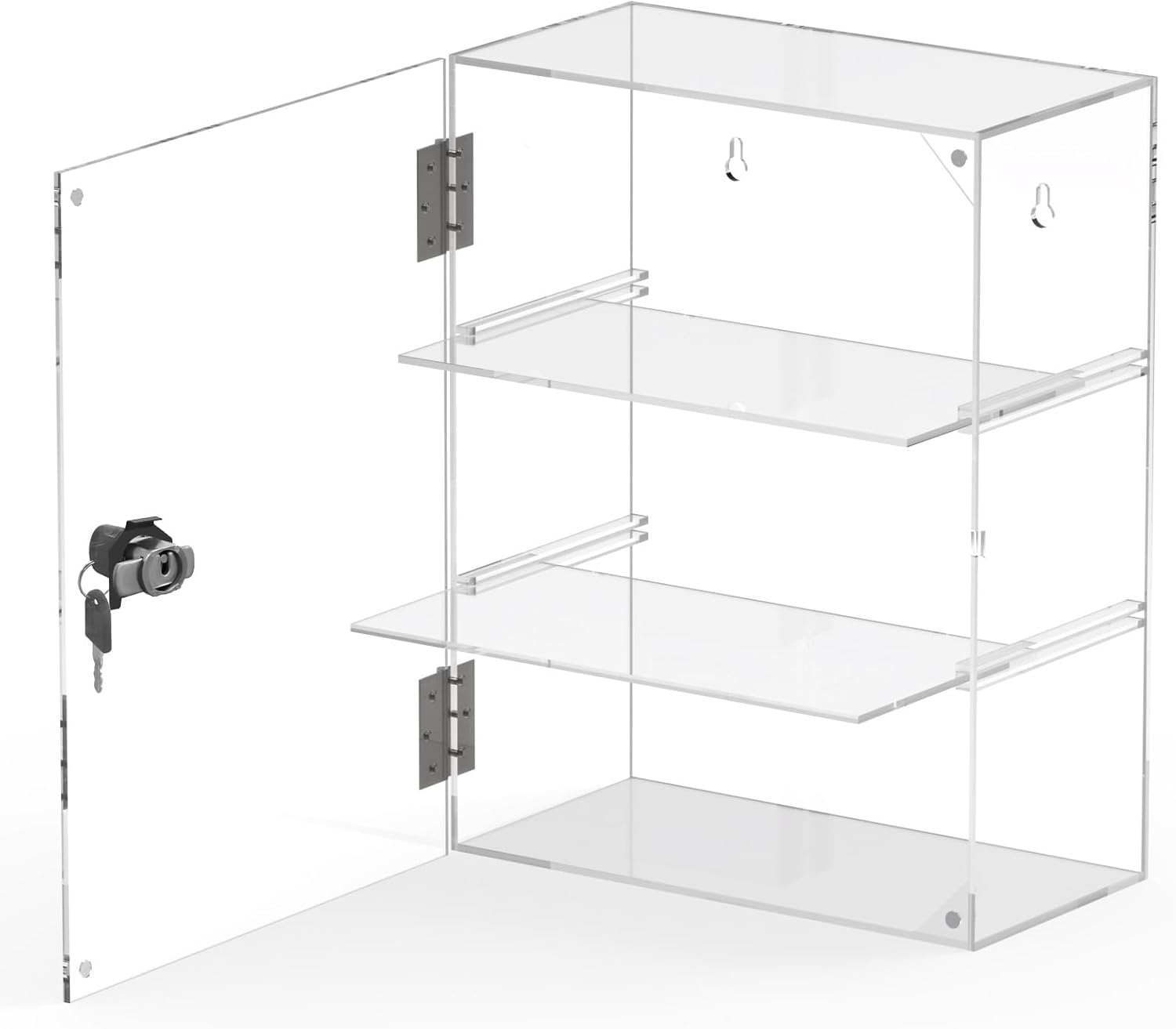 Acrylic Display Case with Lock Key Removable 3 Tier Clear Countertop Display Cases with Shelves Locking Showcase Retail Display Cabinet for Collectibles Figures Safe Storage(11.8x5.9x15.7inch)