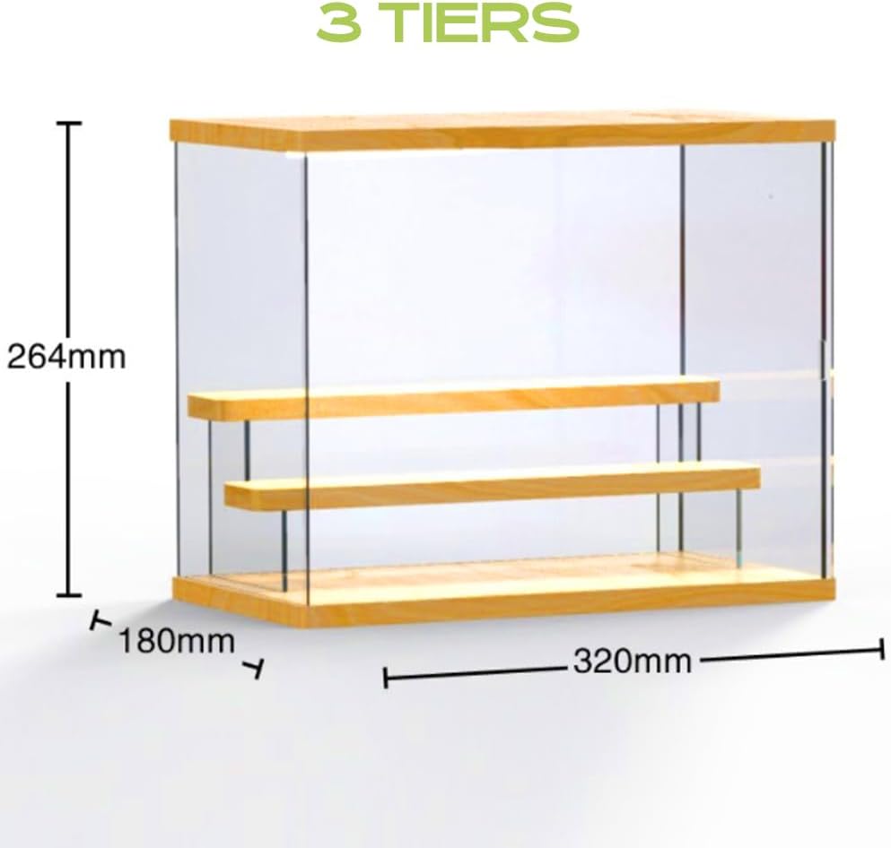 Private Label Lighted Display Case – Clear Acrylic Display Box with LED Light, 2 to 5 Tier Dustproof Stand for Collectibles, Action Figures, Funko Pop, Vitrinas para Colecciones (3 Tier 12.6x2.5x10.4inch) Ecommerce Ready Product