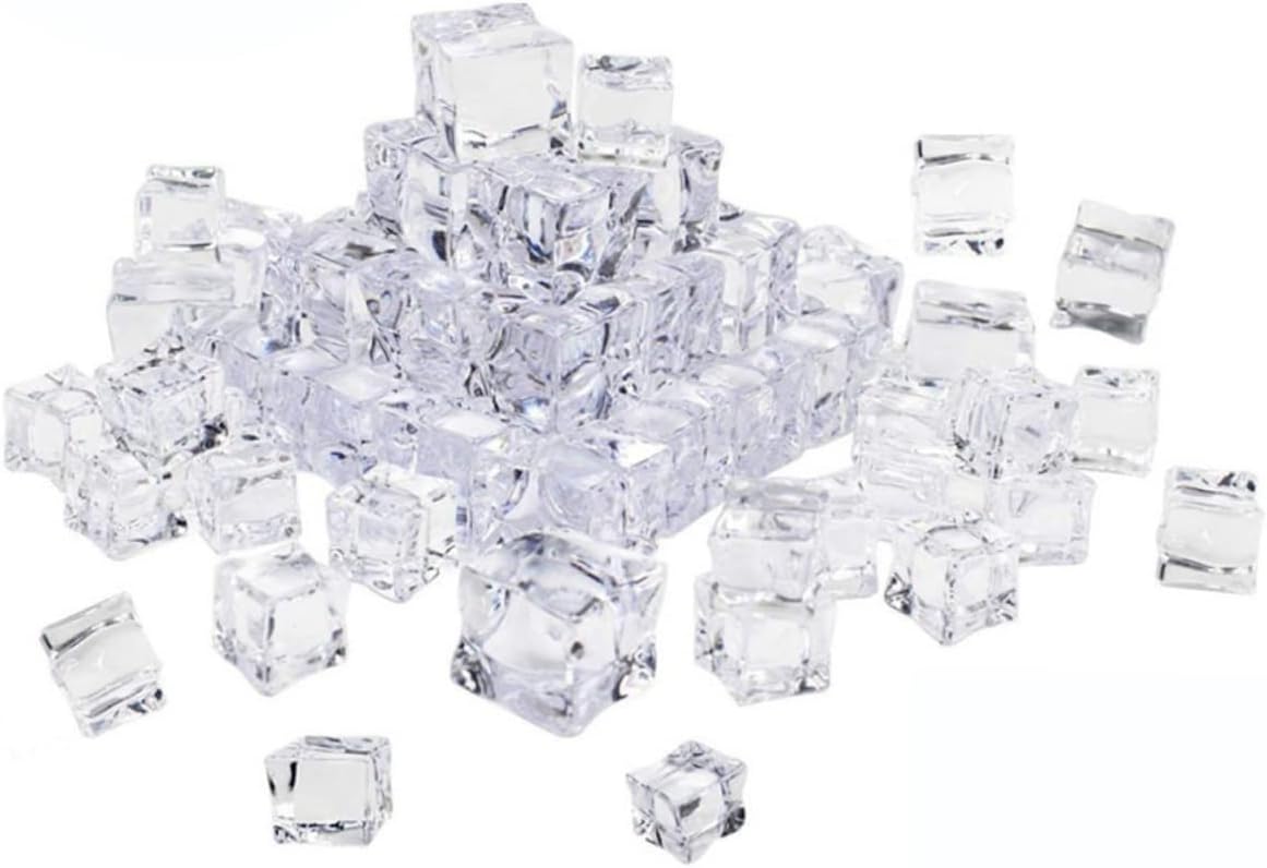 ABOOFAN 50Pcs Clear Acrylic Ice Cubes Realistic Fake Ice Cubes for Photography Props Vase Fillers Kitchen Decor Party Wedding Decorations