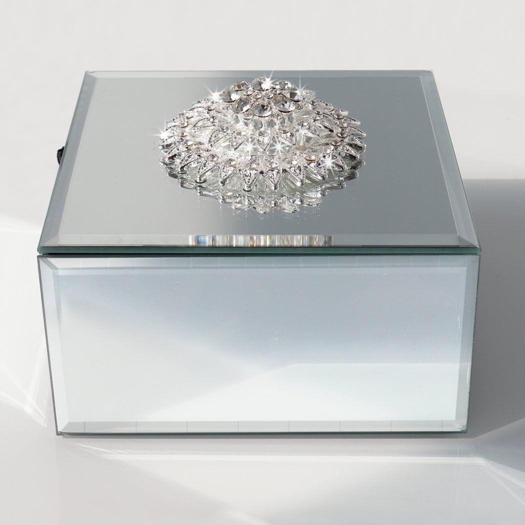 Direct Manufacturer Square Jewelry Organizer Box Diamond Accessories Mirrored Holder In Silver Mirror Glass For Storage Collection Low MOQ