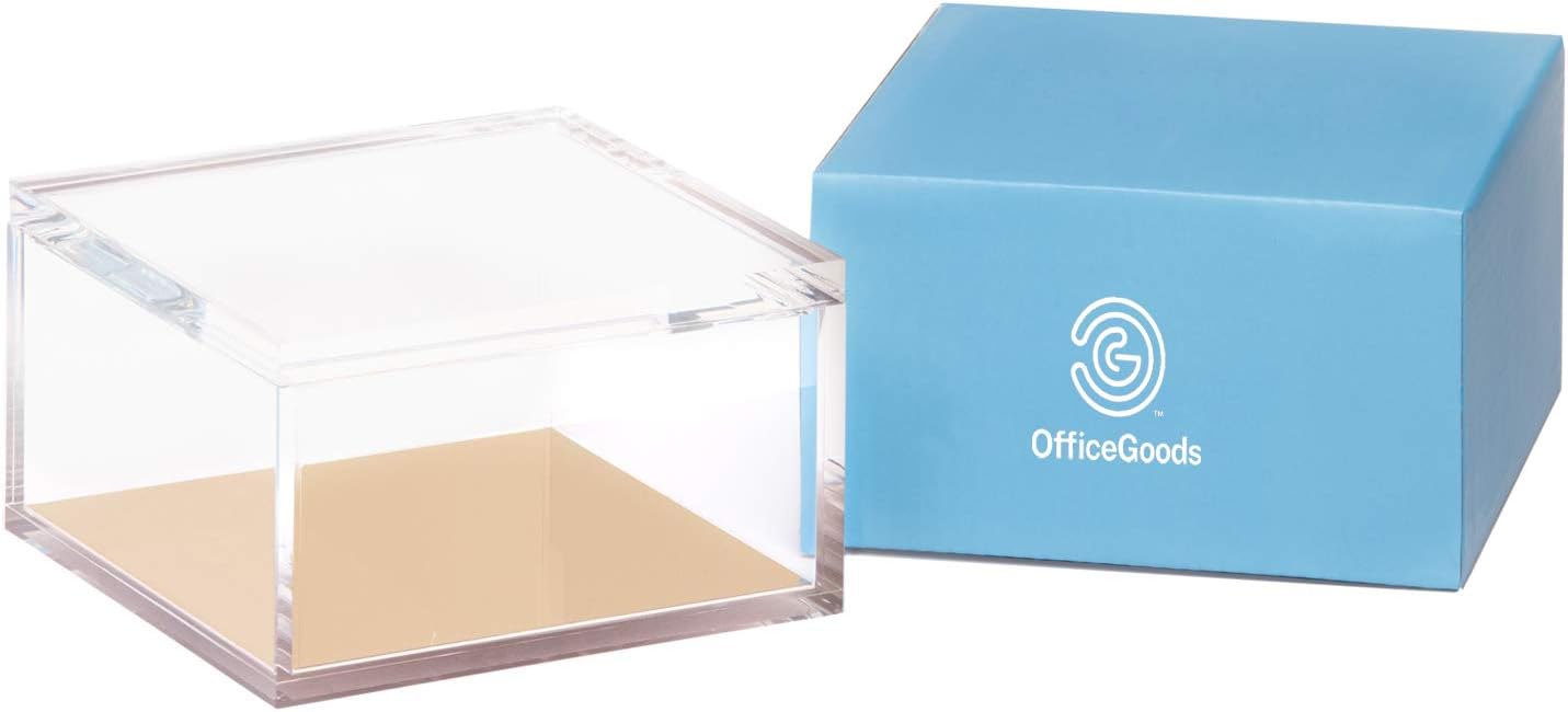 Private Label OfficeGoods Acrylic Desk Organizer w/Gold Base – Functional & Elegant Odds & Ends Box for Display or Storage – Perfect for Home or Office, Kitchen, Bathroom Vanity, Curio Display - Large Custom Logo Service
