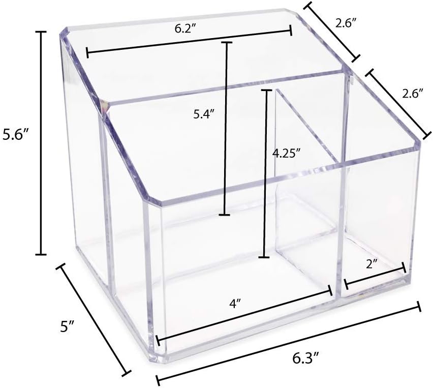 Private Label Isaac Jacobs Clear Acrylic 3-Compartment Organizer, Remote Holder & Multi-Functional Makeup, Brush, Pen & Pencil Storage Solution, for The Home, Bathroom, Office, Child’s Desk (3-Section, Clear) Custom Logo Service