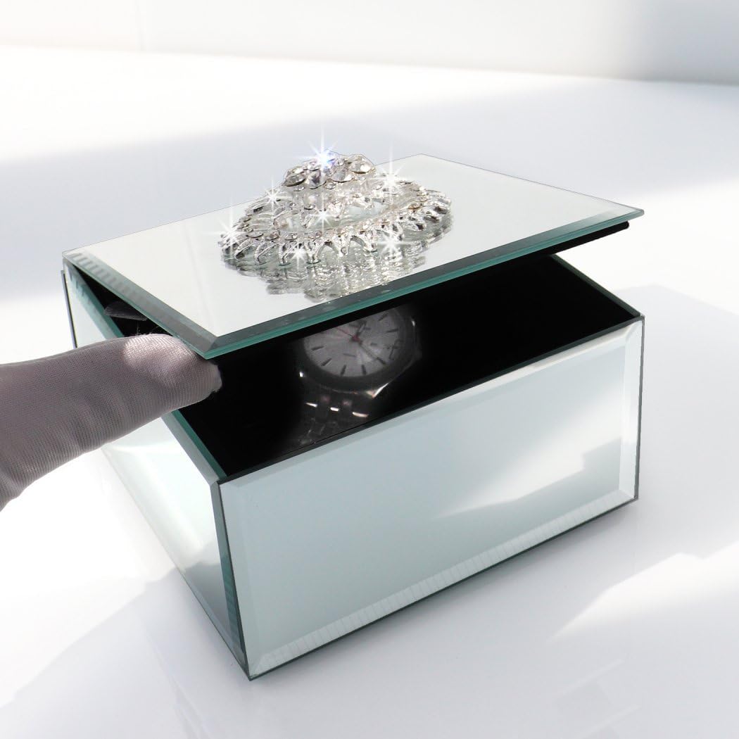 Direct Manufacturer Square Jewelry Organizer Box Diamond Accessories Mirrored Holder In Silver Mirror Glass For Storage Collection Low MOQ