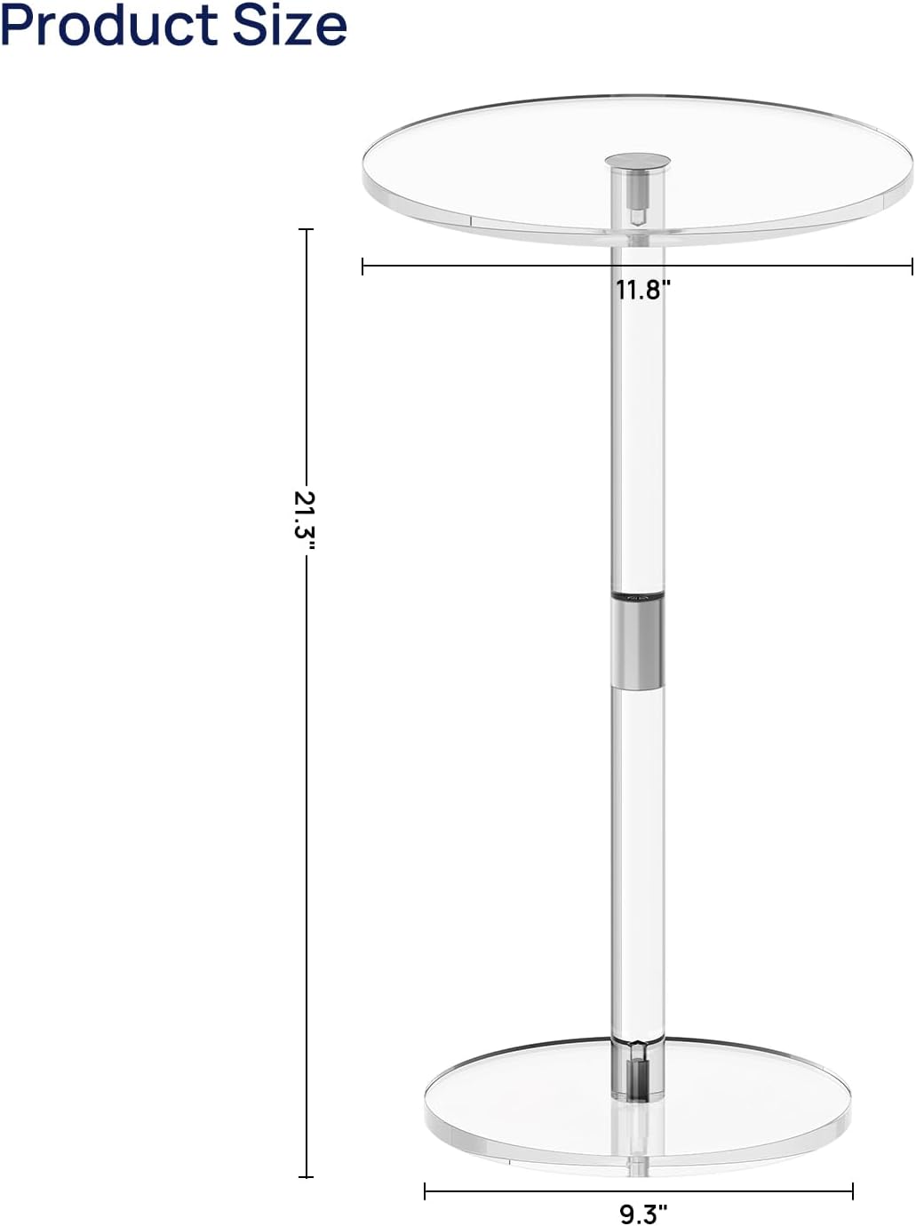 Private Label HMYHUM Acrylic Drink Table for Small Spaces, 11.8" L x 11.8" W x 21.3" H, Clear Pedestal Side Table for Living Room, Round, Easy Assembly OEM Wholesale Manufacturer