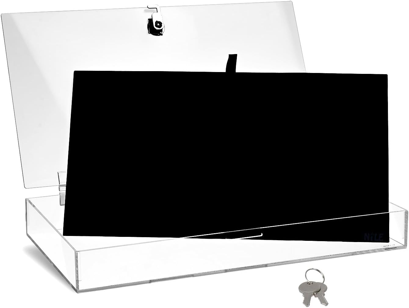 Private Label MOOCA Acrylic Rectangular Marketing Holder Locking Security Showcase Safe Box Display Tray, Perfect for Watches Jewelry, Knives, Eyewear with a Key and a Black Padding Custom Mold Development