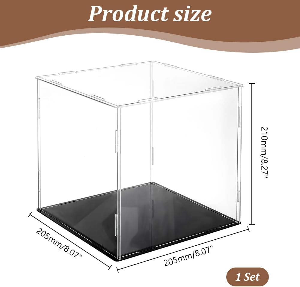 ODM AHANDMAKER Display Case Clear Cube Baseball Holder Hat Box with Black Base Acrylic Display Case for Action Figures, Baseball, 8.07x8.07x8.27 Inch Custom Logo Service