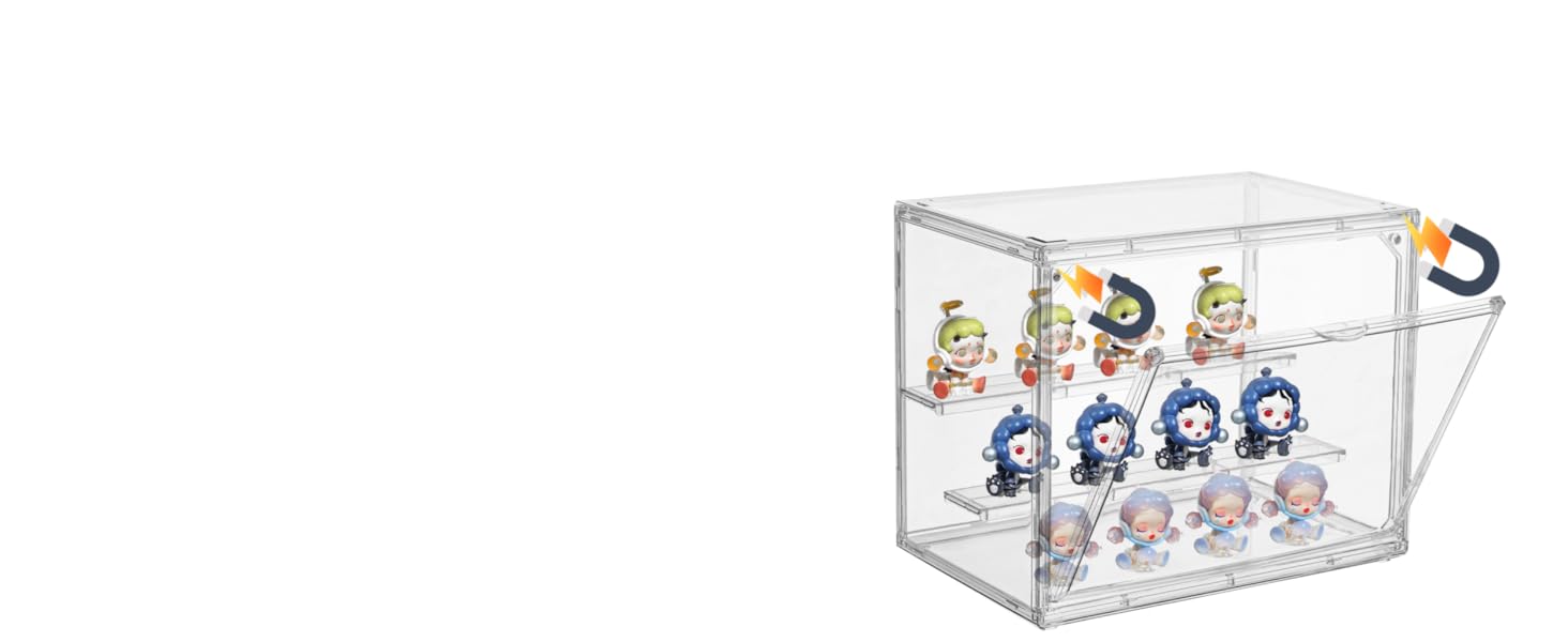Acrylic Display Case,3 Layer Adjustable Display Box with 2 Movable Dividers Magnetic Door