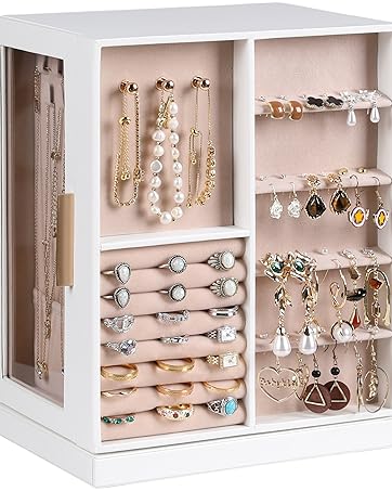 Direct Manufacturer Frebeauty Extra Large Acrylic Jewelry Box for Women Girls 5 Layers Clear Velvet Earring Organizer with 5 Drawers Rings Display Case Necklaces Holder Tray (Beige) Low MOQ