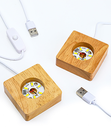 Private Label ZEERSHEE 2 Pcs 9.4 Inch Wooden Rectangle LED Light Display Pedestal for Acrylic and Plexiglass Crystal Glass Resin Night LED Light Lamp Base with USB Switch(Warm Light) OEM Wholesale Manufacturer