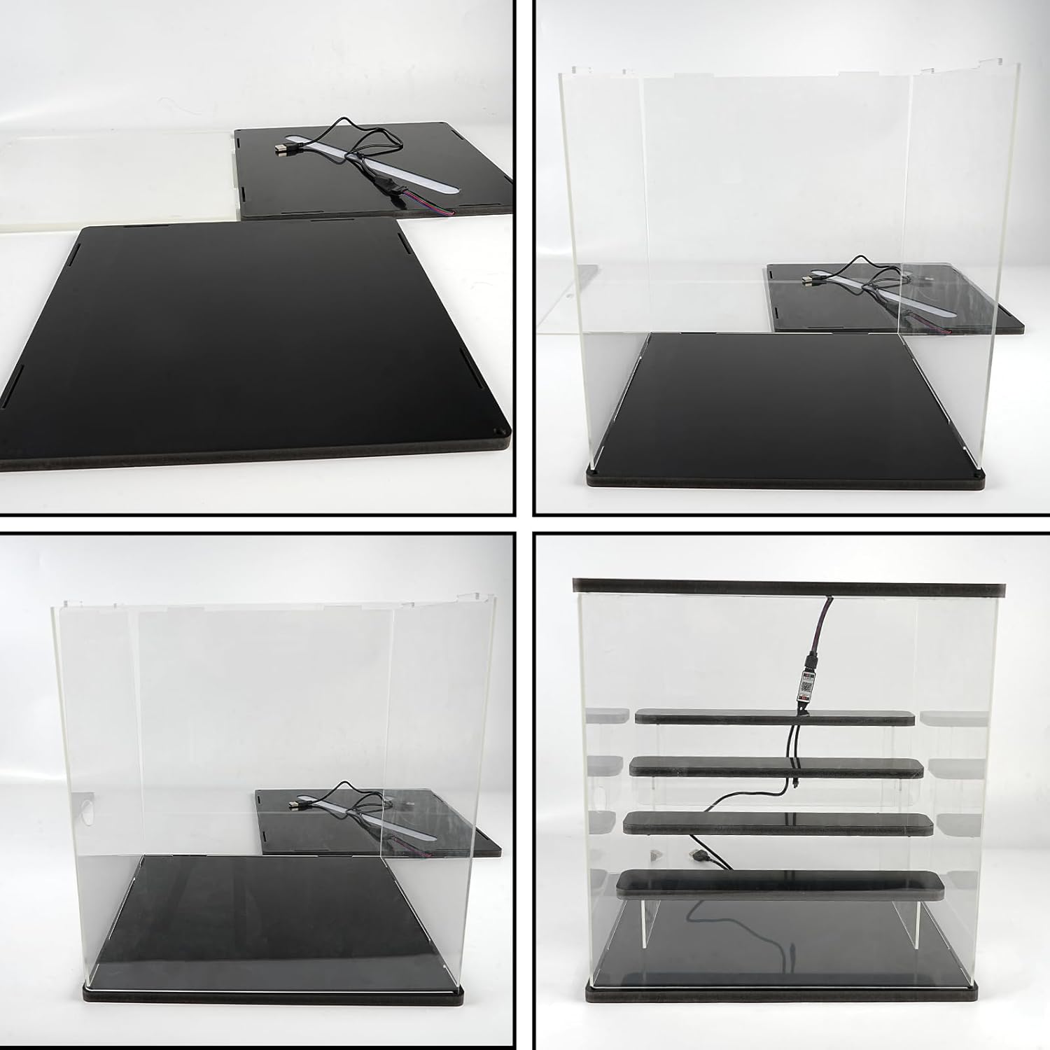 Private Label Clear Acrylic Display Case Stand with Led Light, Bluetooth RGB Lighting Plus Remote Control, 5 Tier Storage Display Box Showcase,Dustproof Organizer Box for Collectibles(Black 5Tier) Ecommerce Ready Product