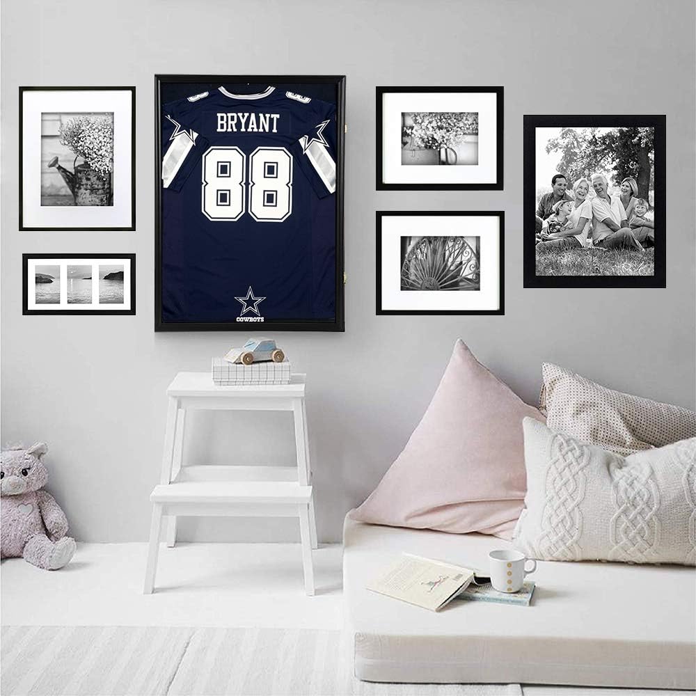 Private Label Jersey Display Frame Case Large Frames Shadow Box Lockable with UV Protection Acrylic Hanger and Wall Mount Option for Baseball Basketball Football Soccer Hockey Sport Shirt Custom Mold Development