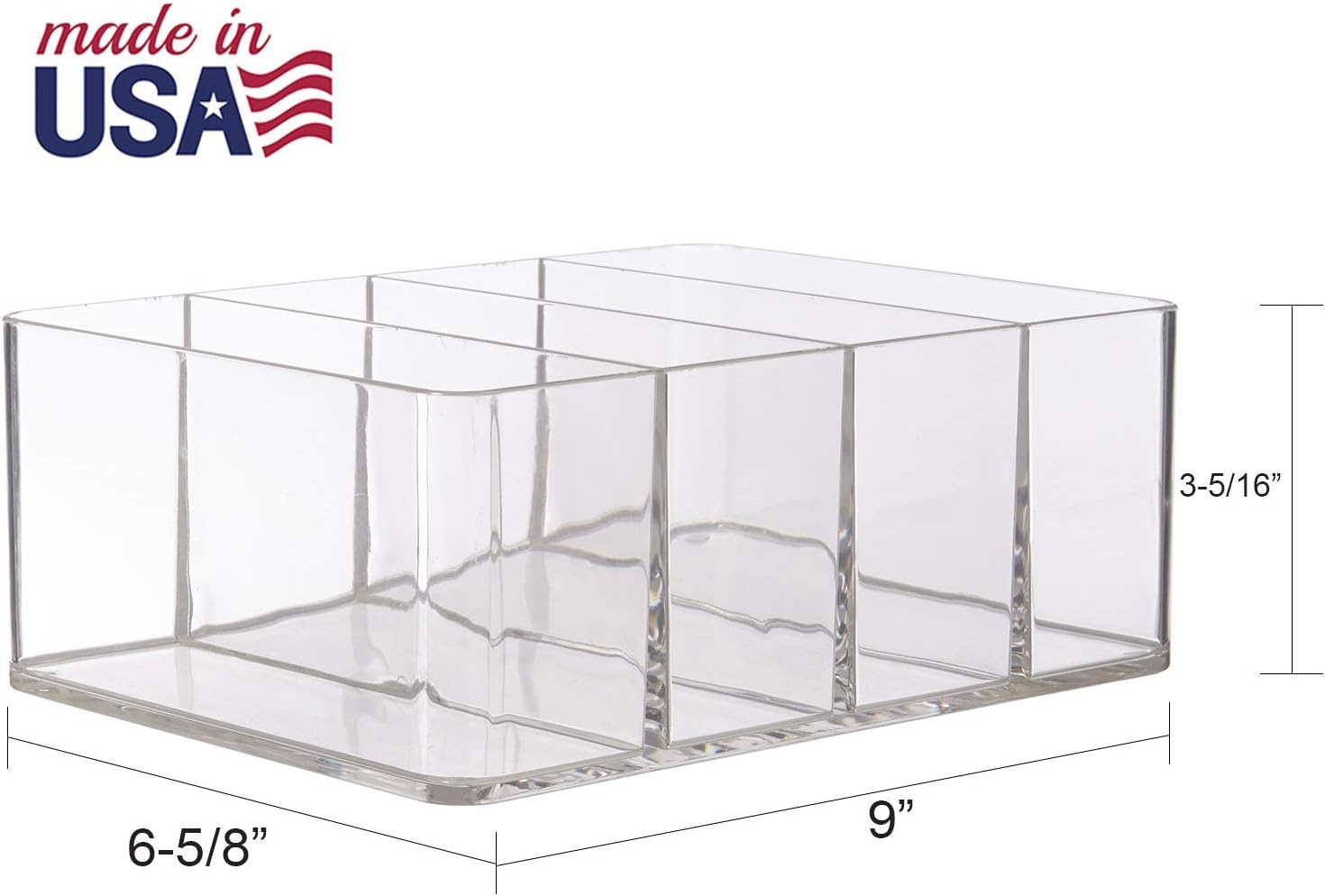 Private Label STORi 4-Compartment Clear Plastic Organizer, Rectangular Divided Makeup and Vanity Storage Bin, Use Upright for Eyeshadow Palettes, Made in USA Custom Logo Service