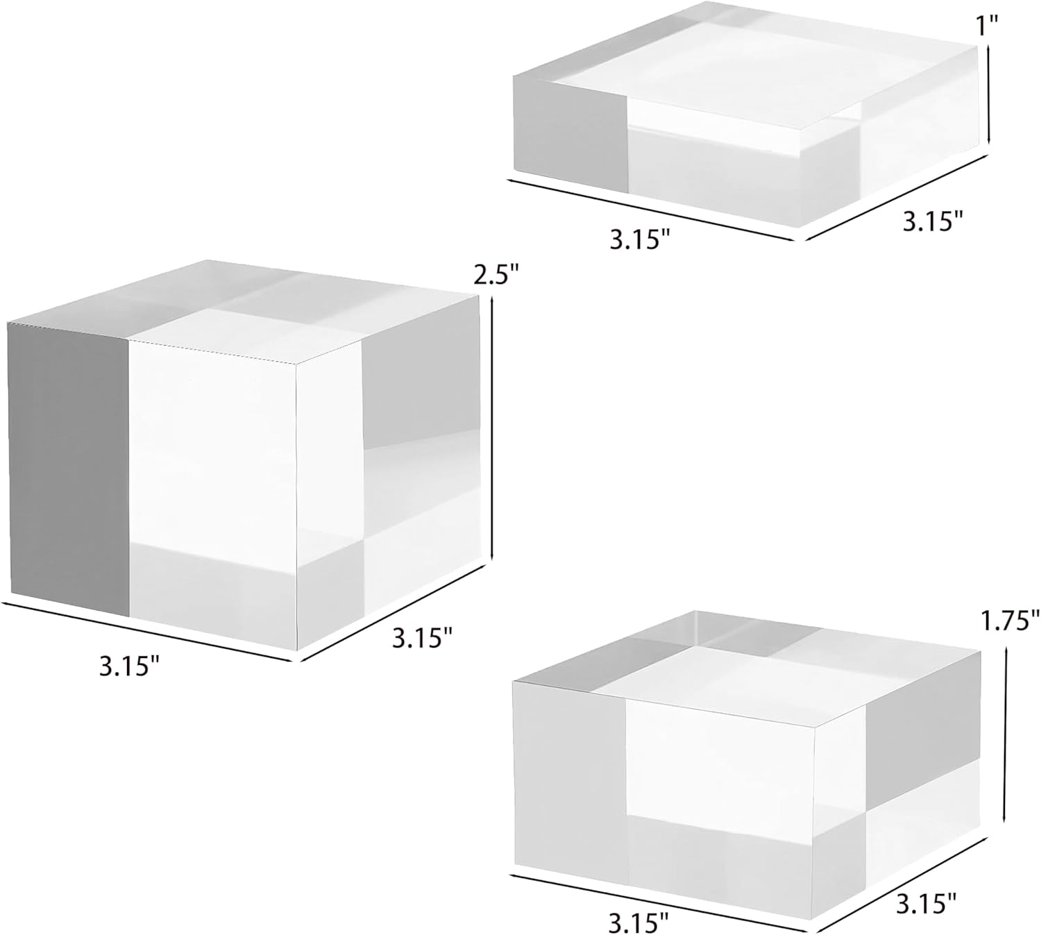 Private Label Acrylic Display Stands, 3 Graduated Sizes Acrylic Block Riser for Displaying Collection, Crystal Clear Acrylic Cube Pedestals for Jewelry Glass, Gem and Collectables, 1set OEM Wholesale Manufacturer