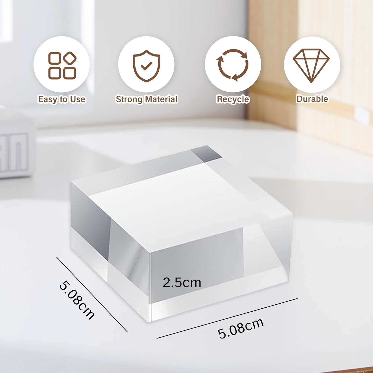 ODM NIIIYTYB Acrylic Blocks Square Display Block 2x1 Inch Small Cube Riser Stand Clear Glass Like Base Stands for Jewelry Crafts Rings and Pieces Showcase Support Acrylic Cubes Bases Custom Logo Service