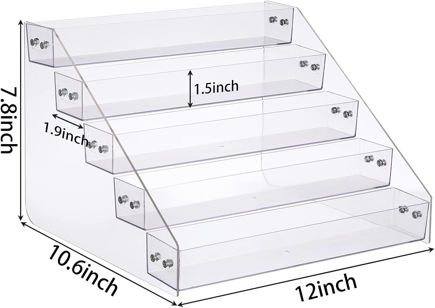 Private Label Tiered Spice Rack Acrylic, Spice Rack Shelf Seasoning Organizer for Countertop, Cabinet, Pantry, Kitchen Storage - 5 Tier Dropshipping Friendly