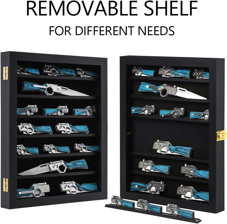 Private Label Pocket Knife Display Case Knife Collection Display Box for Wall Folding Knife Cabinet with Uv Protection Acrylic Lockable for Military Knife Black Custom Mold Development