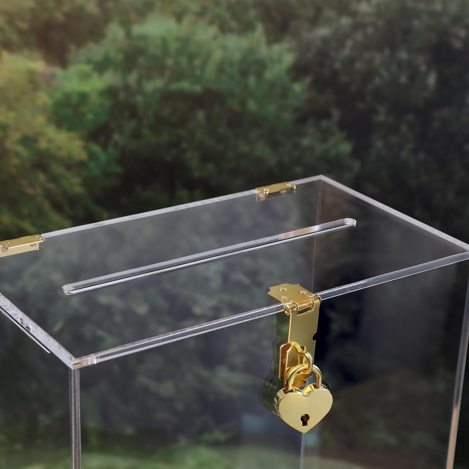 Private Label UNIQOOO Modern Clear Acrylic Card Box with Gold Heart Lock, Customize Thick Blank Wedding Box No Print w/Slot, Large 10x10x5.5 in, for Reception Decoration Fundraiser Wishing Well Box Election Ballot Wholesale Manufacturer
