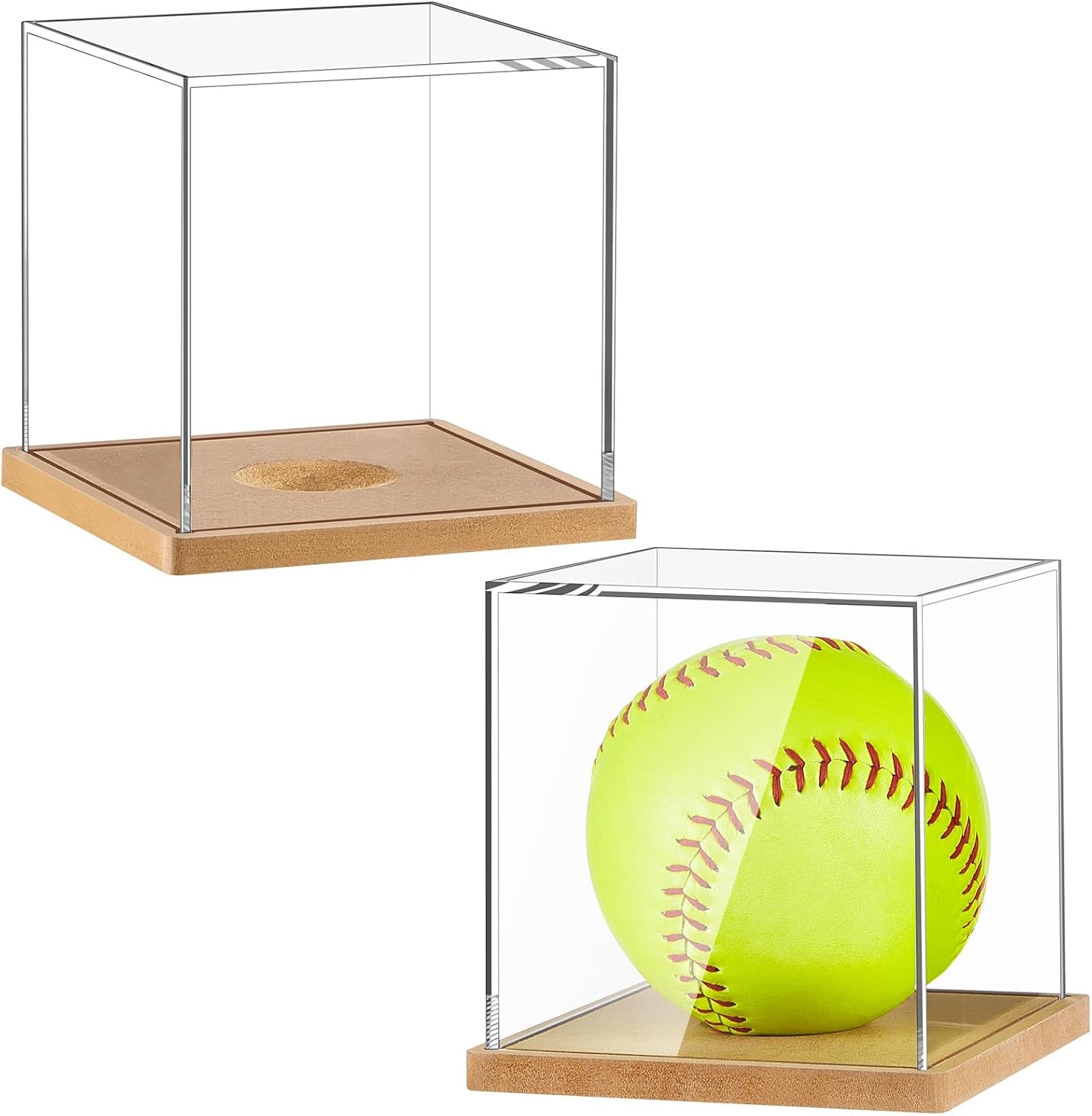 2 Pieces Softball Display Case Plastic Softball Holder Baseball Display Case Memorabilia Acrylic Display Cube Clear Ball Holder for Baseball, Sport Ball, Golf Ball, Tennis Ball Storage