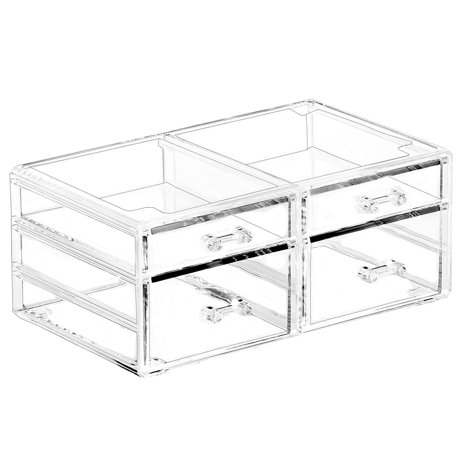 Acrylic Clear Makeup Organizers With 4 Drawers,Rectangular Office Stationery Supplies Plastic Storage Containers,Stackable Acrylic Drawers Suitable for Office,School,Home Cute Desk Organizer,Pack of 1