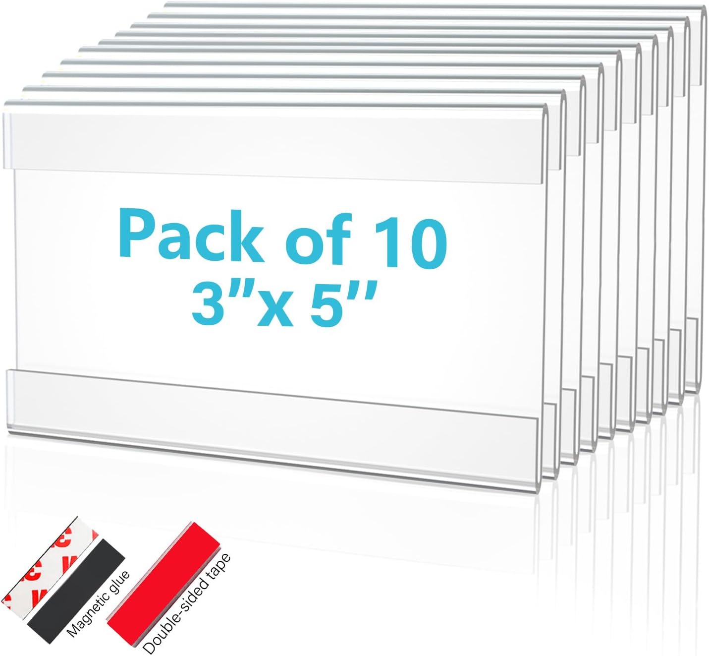 Acrylic Sign 3X5 Wall Mount Clear Plastic Sign Holders with Double Sided Tapeand magnetic strip adhesive, Paper Poster Door Document Flyer Acrylic Wall Frame for Office Home Store or Restaurant 10 Pack