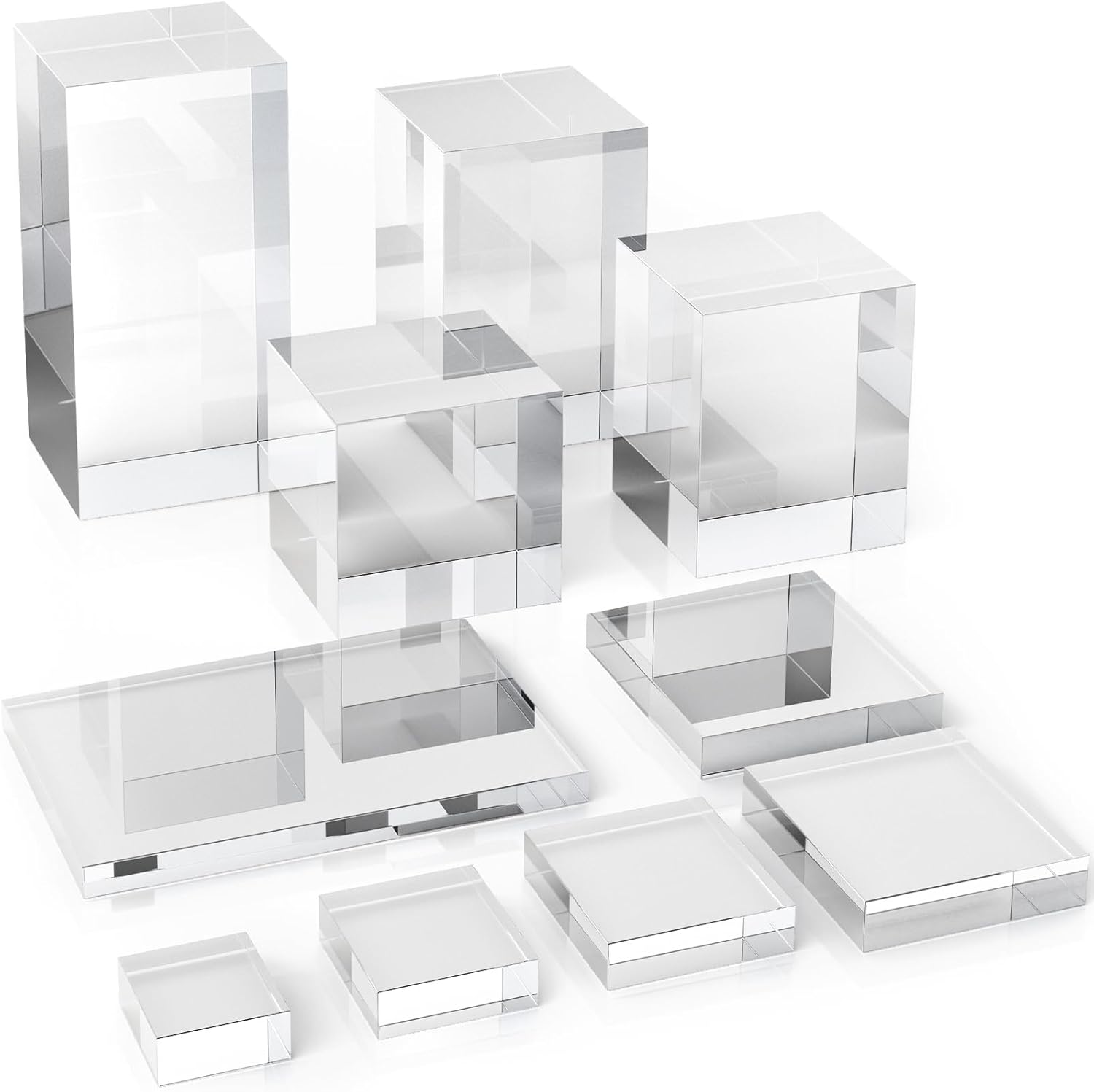 Marsui 10 Pcs Acrylic Cubes for Display Product Photography Props Transparent Acrylic Block Set for Boutique Jewelry Cosmetic Crafts Closet Show