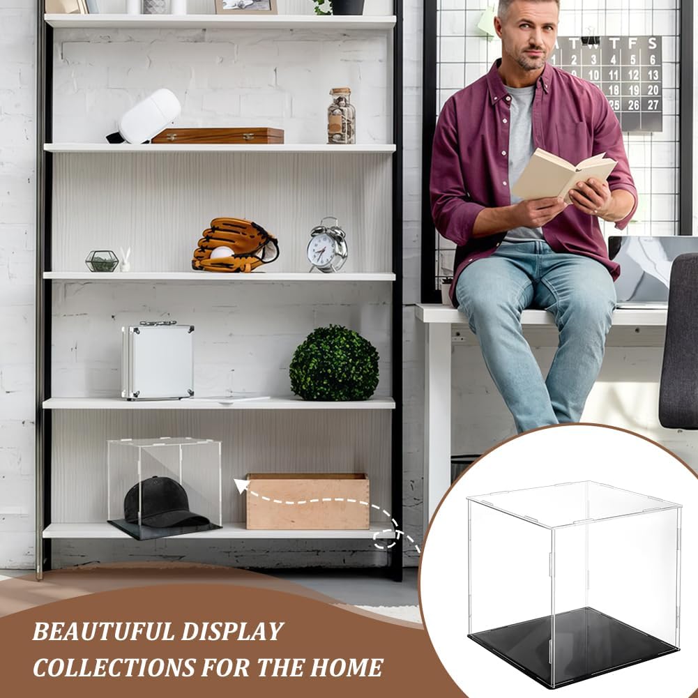 ODM AHANDMAKER Display Case Clear Cube Baseball Holder Hat Box with Black Base Acrylic Display Case for Action Figures, Baseball, 8.07x8.07x8.27 Inch Custom Logo Service
