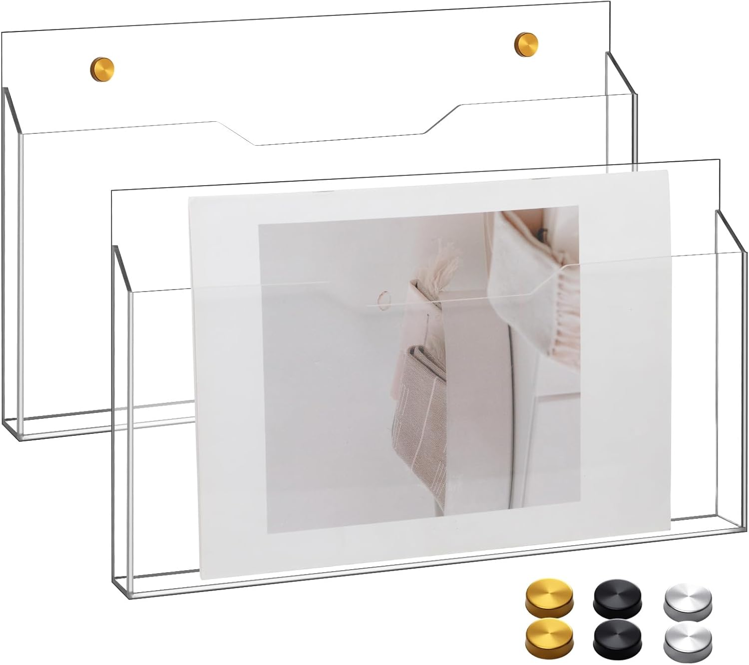 2 Pcs Clear Acrylic File Holder Wall Mount Mail Magazine Organizers File Holders with Screw Wall Pocket Office Document Sorter Storage Rack for Magazine Letter Brochure Bookshelf Literature