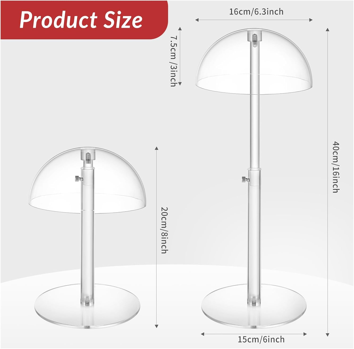 Private Label 2 Pack Clear Acrylic Hat Display Stand Height Adjustable, Countertop Hat Holder for Baseball Caps Cowboy, Wig Head Counter Stand for Closet (PATENT PENDING) OEM Wholesale Manufacturer