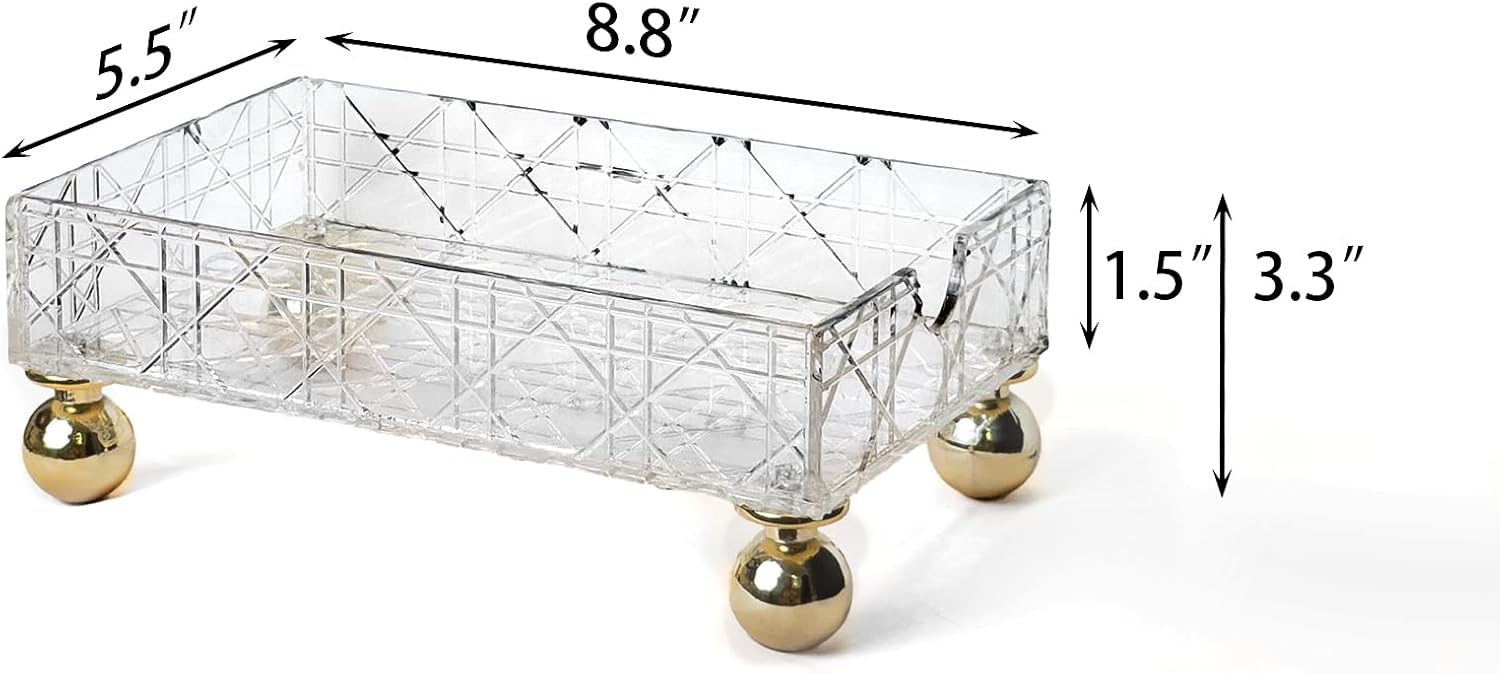 Private Label Transparent Makeup Organizer Storage Box Bathroom Counter Organizer Acrylic Vanity Tray with Gold Feet Geometric Texture Waterproof Makeup Organizer Countertop Storage for Hotel Home Custom Logo Service
