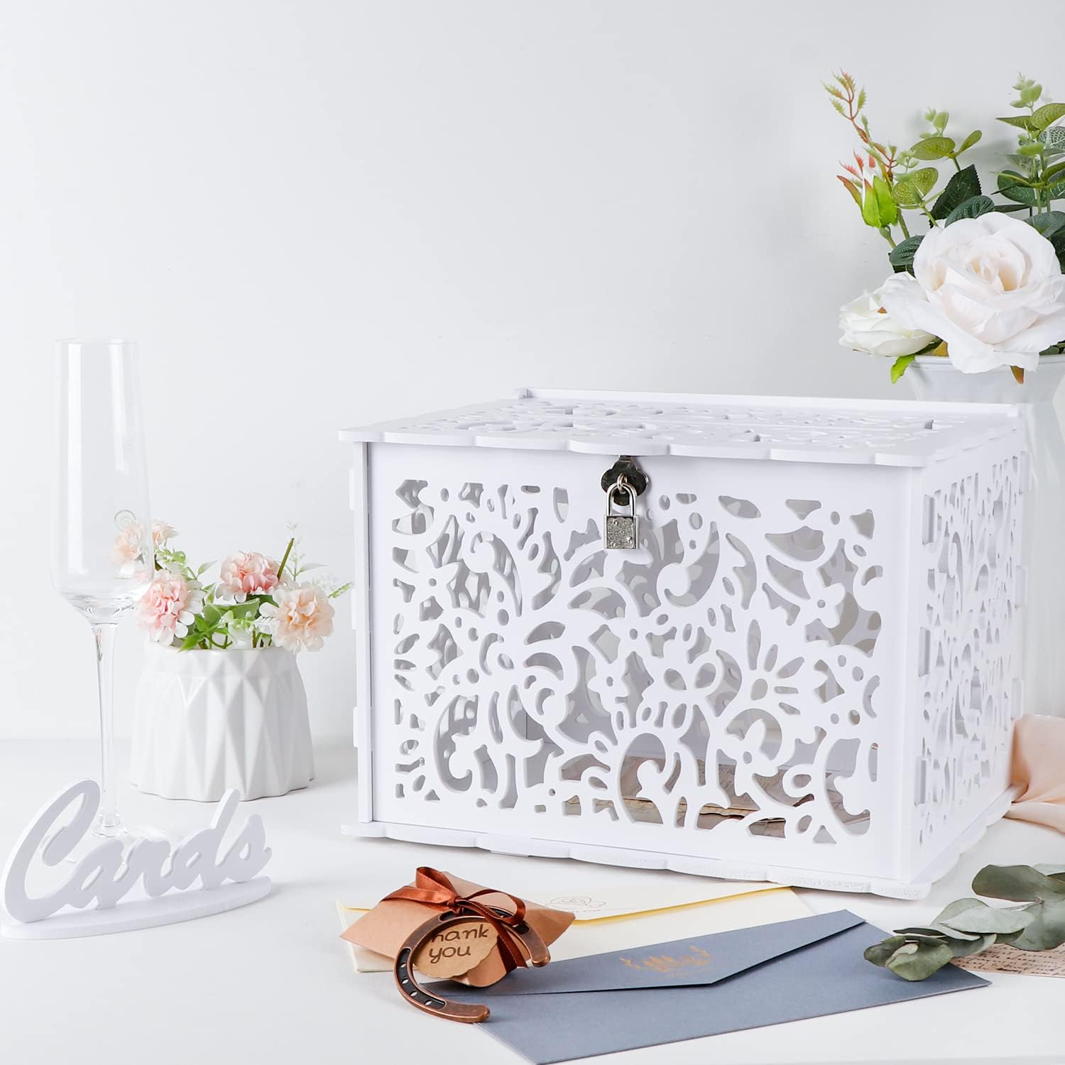 ODM OurWarm White Wedding Card Box with Lock, PVC Gift Card Box for Wedding Decorations for Reception, Money Gift Boxes for Party Reception Anniversary Bridal Baby Shower Decorations Custom Mold Development