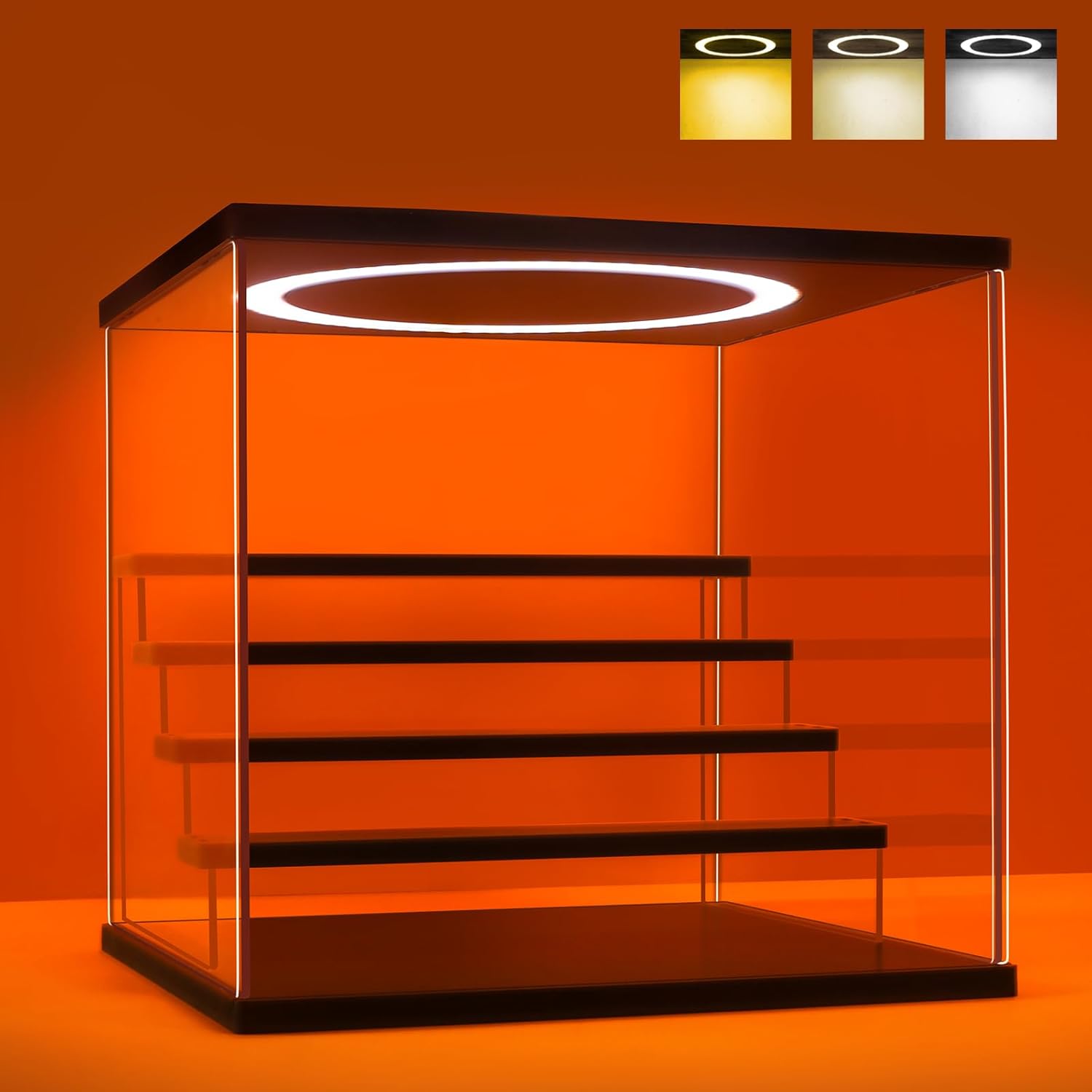 Acrylic Display Case with Adjustable LED Light, 5 Tier Clear Display Box Dustproof Showcase for Action Figures, Collectibles and Mini Toys, Assembly Display Cabinet(Black 12.5×12.2×11.8in)