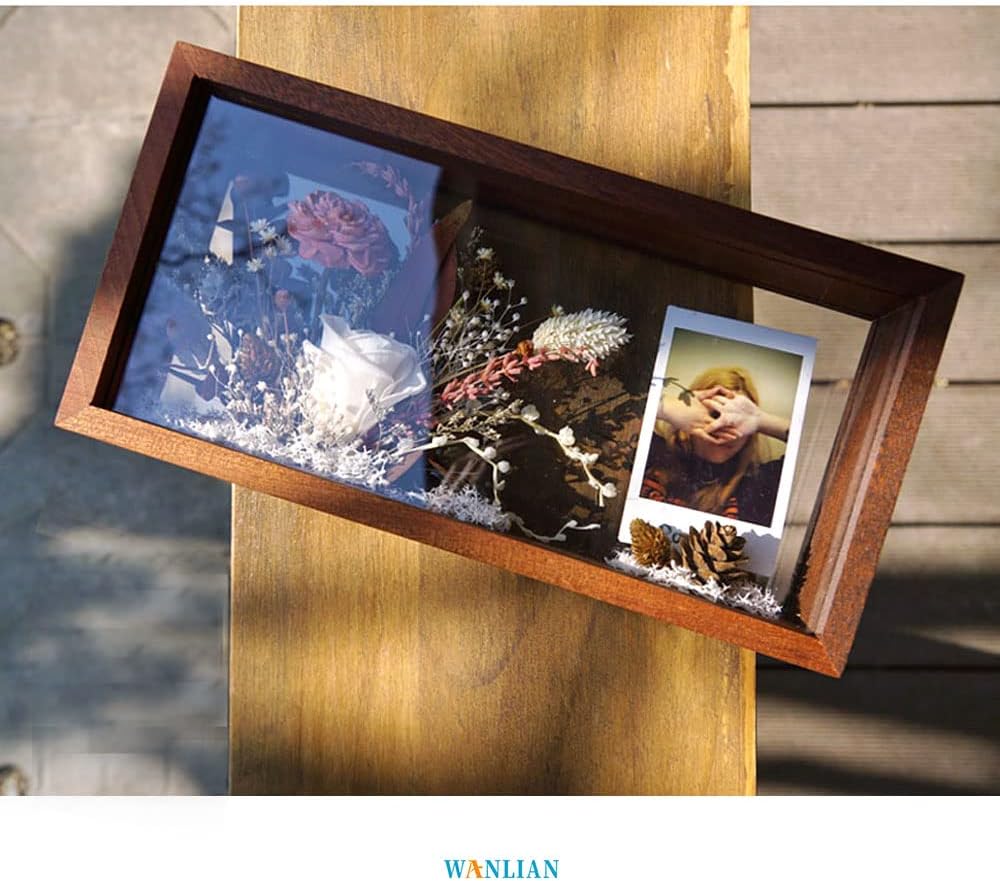 Private Label Shadow Photo Frame,Wooden Double-Sided High-Definition Plexiglass Storage Box, DIY Display Box, Suitable for Dried Flowers, Specimens, Handicrafts, Baby Souvenirs and Photos (Walnut Brown) Wholesale Manufacturer