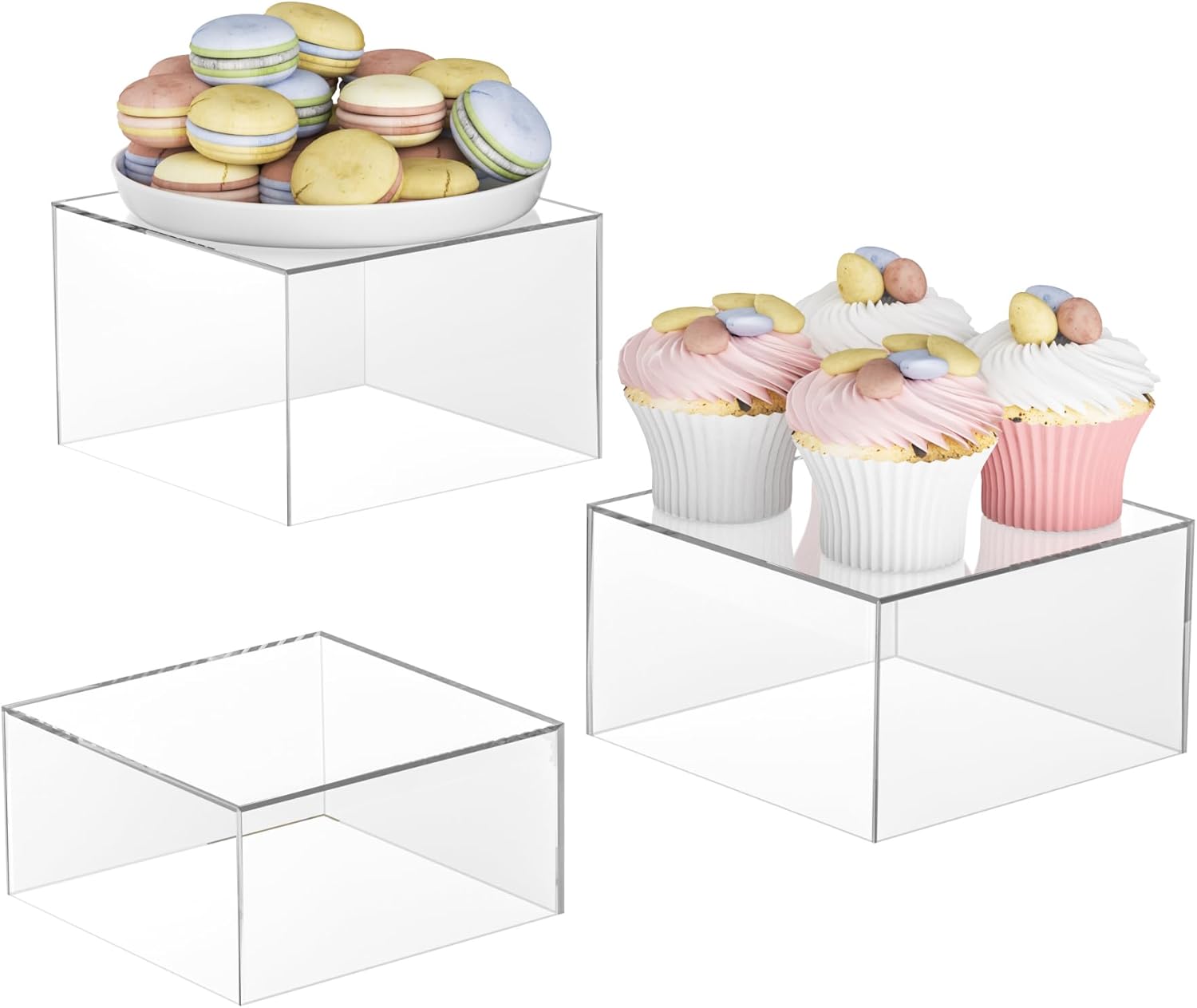Acrylic Dessert Stand,Buffet Risers, Food Risers, Multi-Purpose Cake Stand for Parties, Weddings, Birthdays, Catering, Jewelry, and Collectibles Acrylic Cube Boxes Display Nesting Risers with Hollow Bottoms(Clear, 6"x7"x8")