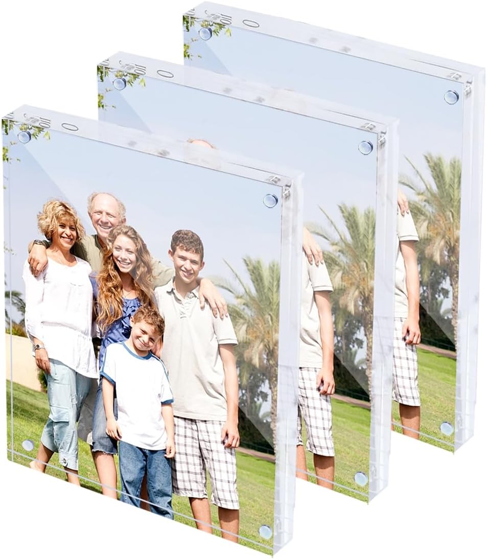 4x6 Acrylic Photo Frames 3 Pack, 20% Thickened Blocks, Transparent Photo Frames, Double Sided Magnetic Acrylic Frameless Transparent Boxes, Gifts for Desktop Display (transparent, 4x4)