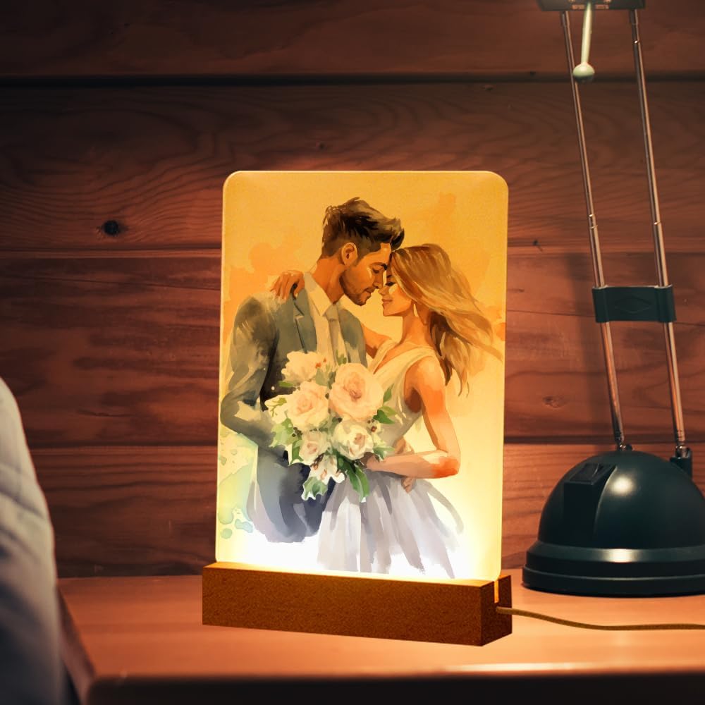 PYD Life 4 Pack Sublimation LED Acrylic Photo Frames Night Lights Blanks 6" x 8" with Warm Color Light,with Wood Stand for Heat Press Machine Printing