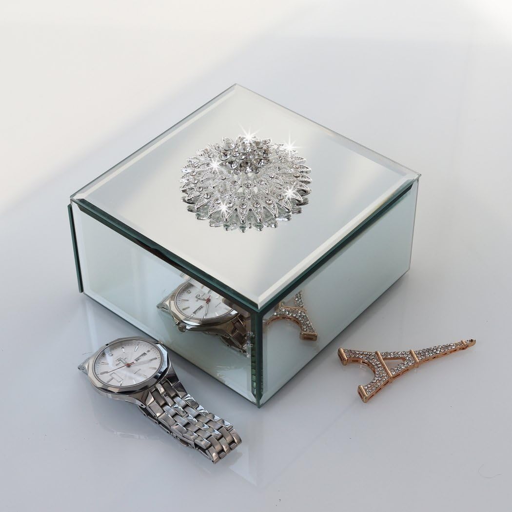 Direct Manufacturer Square Jewelry Organizer Box Diamond Accessories Mirrored Holder In Silver Mirror Glass For Storage Collection Low MOQ