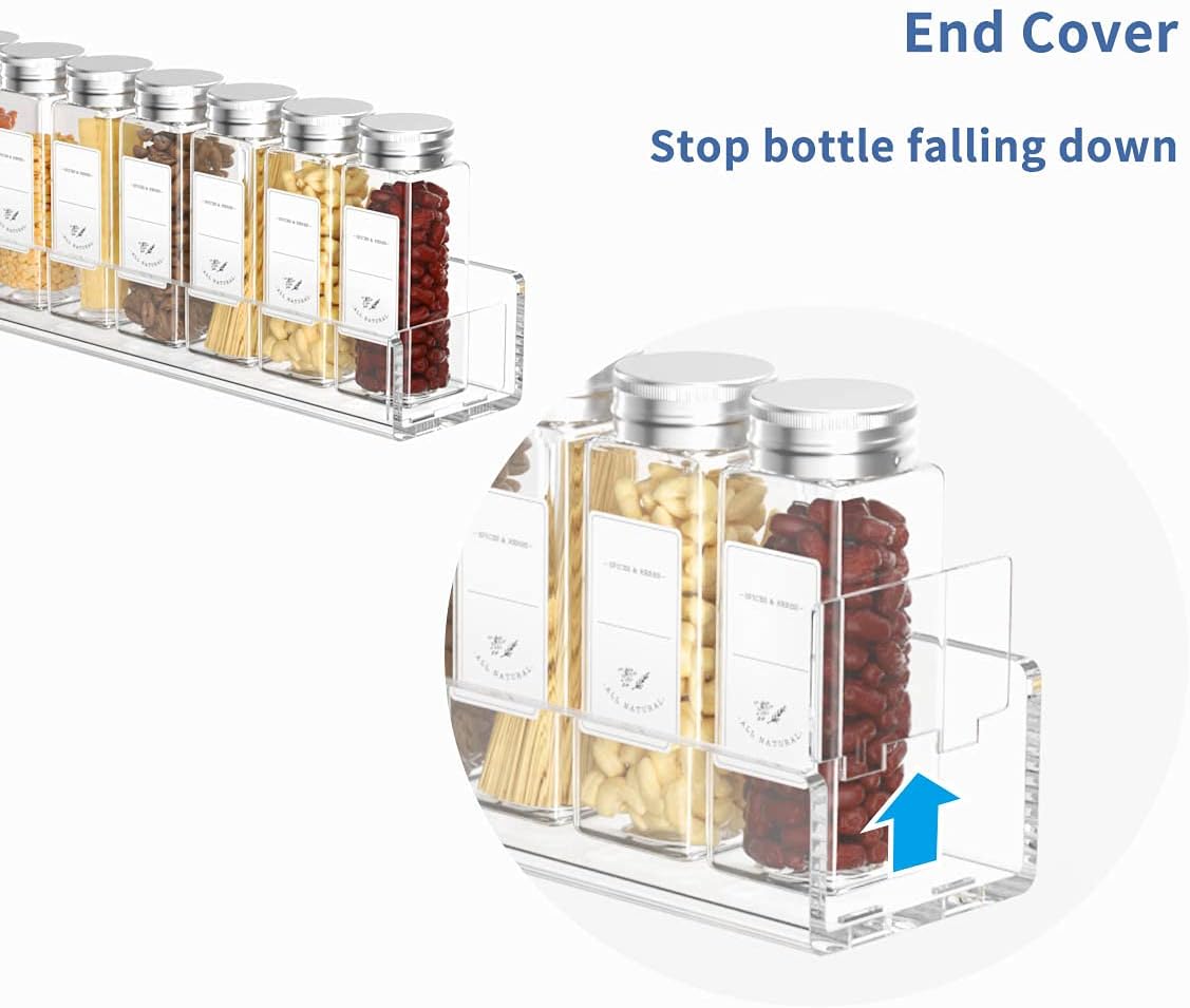 Private Label FEMELI Acrylic Wall Mount Spice Rack - 15 Inch, 4 Pack Hanging Spice Rack Shelf for Cabinets, Cupboard or Pantry Door, Kitchen Organizer Dropshipping Friendly