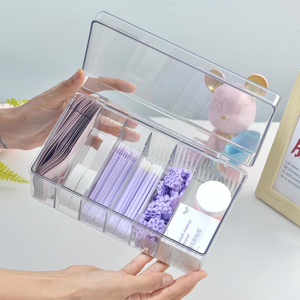Private Label Lash Extension Organizer Box, Acrylic Eyelash Extension Supplies Storage Container Lash Cart Organizer for Lash Techs Eyelash Beauty Case with Lid Lashes Supplies Storage Box (Clear) Custom Logo Service