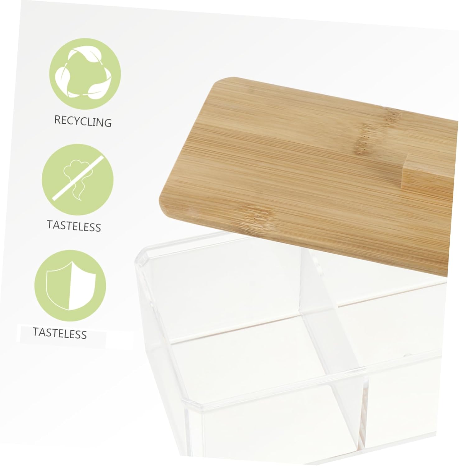 Private Label 1pc Acrylic Makeup Organizer with Natural Lid Compartment Desktop Storage Box for Cosmetics Cotton Pads and Swabs Odorless and Easy to Clean for Home and Office Use Custom Logo Service