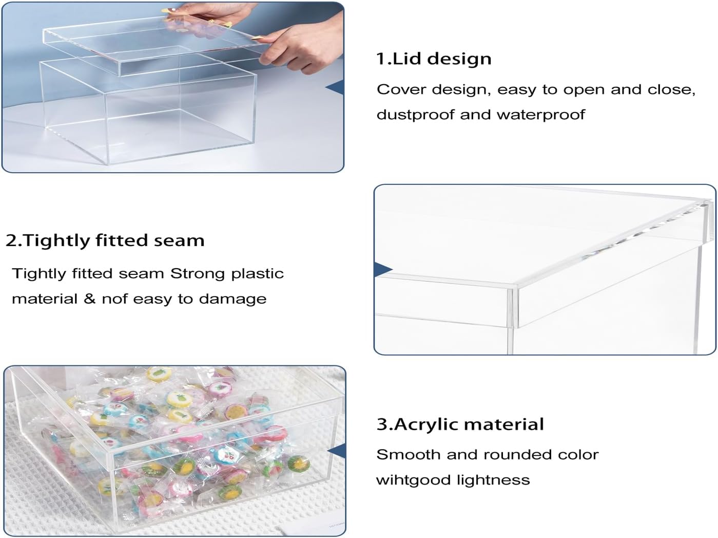 ODM Clear Acrylic Box with Lid, Clear Acrylic Plastic Square Cube containers Storage Box 5.9x5.9x2.36 Inches/150X150X60mm for Candy Pill and Tiny Jewelry Custom Mold Development