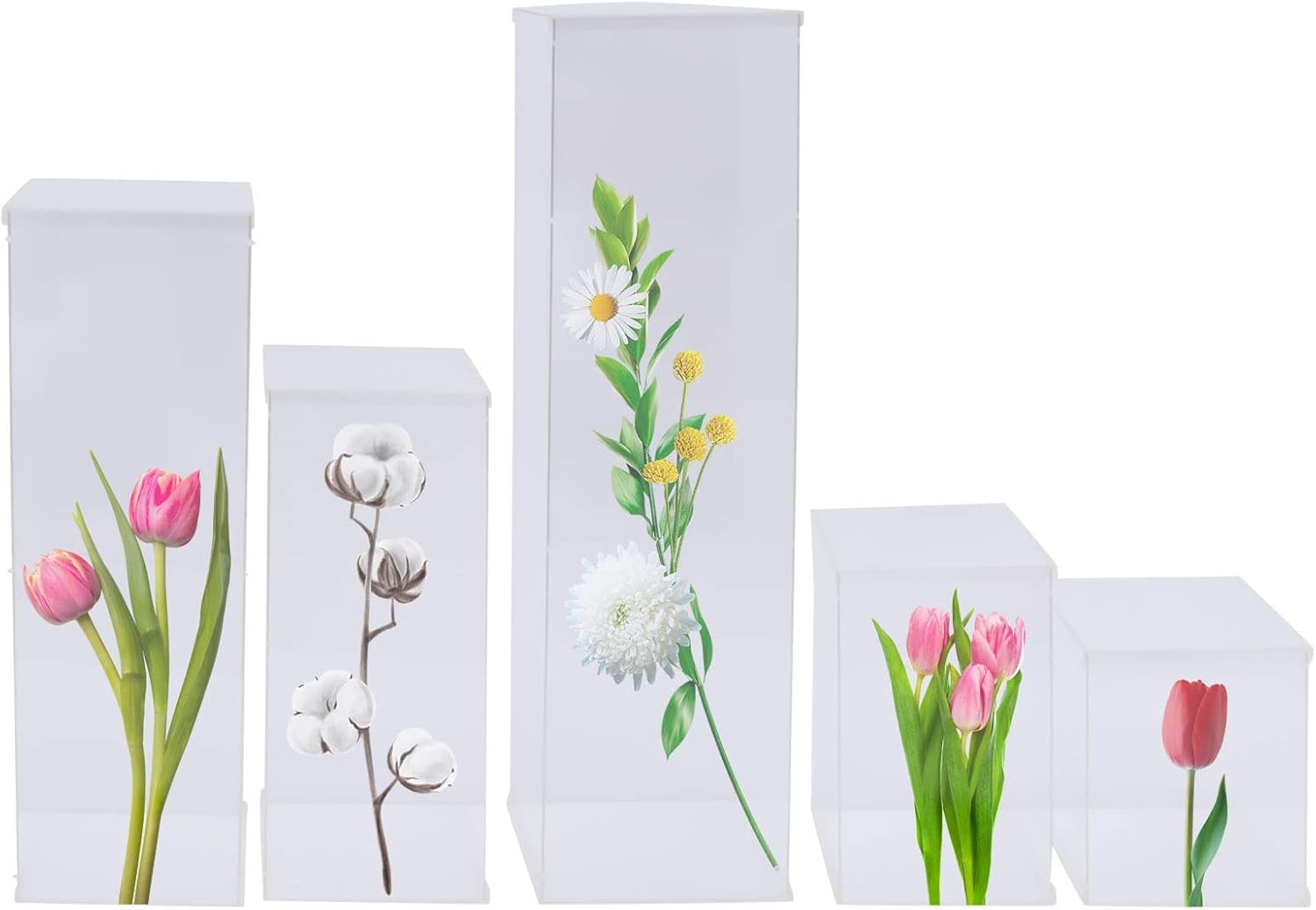 5 Pcs Clear Acrylic Pedestal Display Stands, Rectangular Acrylic Vases for Wedding, Parties & Home Decor