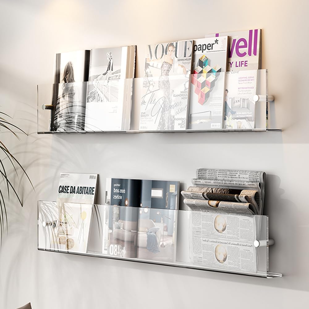 Wholesale DuvinDD 2 Pack Acrylic Magazine Holder Rack Brochure Holder Wall Mount 24 inch Clear Hanging Magazine Rack Floating Bookshelf for Literature Pamphlet Organizer for Room Office, with Mounting Kit China Factory Bulk Supply