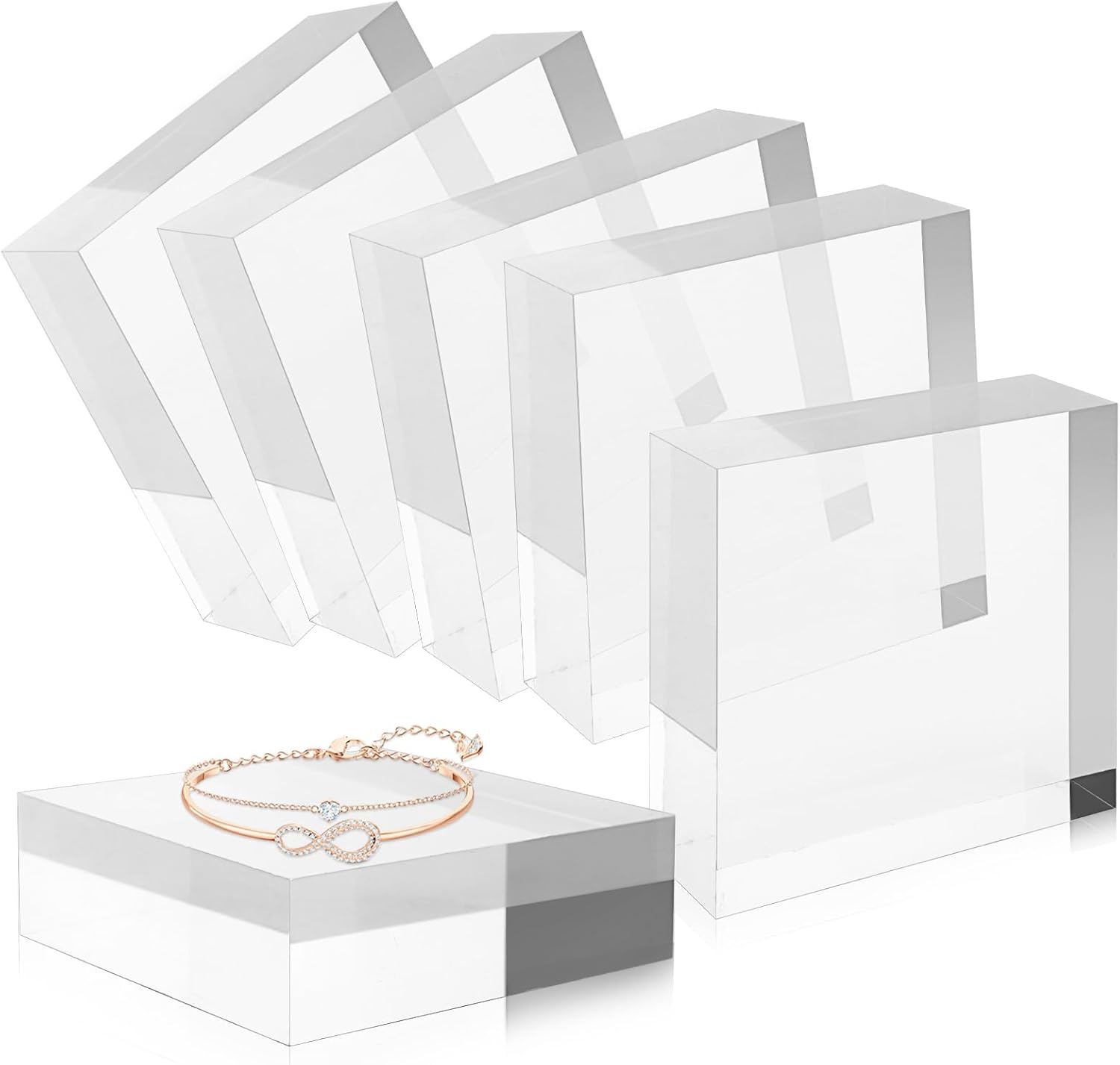 6 Pcs Acrylic Block 3" x 3" x 1" Clear Acrylic Cube, Polished Lucite Blocks Square Acrylic Base for Displaying Jewelry, Necklace