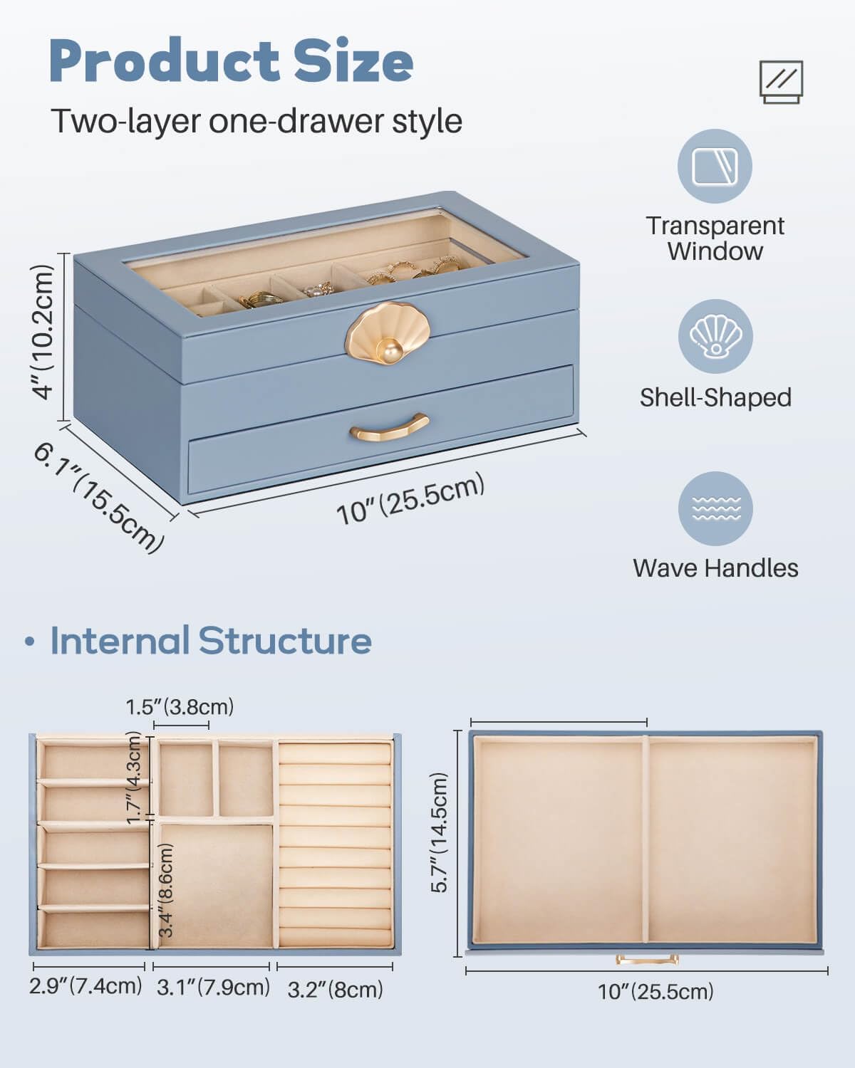 Direct Manufacturer Jewelry Box with 1 Drawers: Display Organizer for Earrings Necklaces - Gift for Girls Women (Grey Blue) Low MOQ