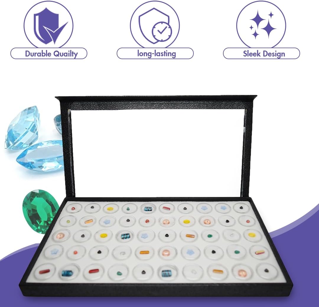 Direct Manufacturer Novel Box Large Jewelry Display Case 14.75x8.25x1.15 + 50 Gems Jars - Magnetic Jewelry Box Detachable Clear Acrylic Lid & White Tray Foam Liner - Rock Storage Box - Display Box for Collectibles Low MOQ