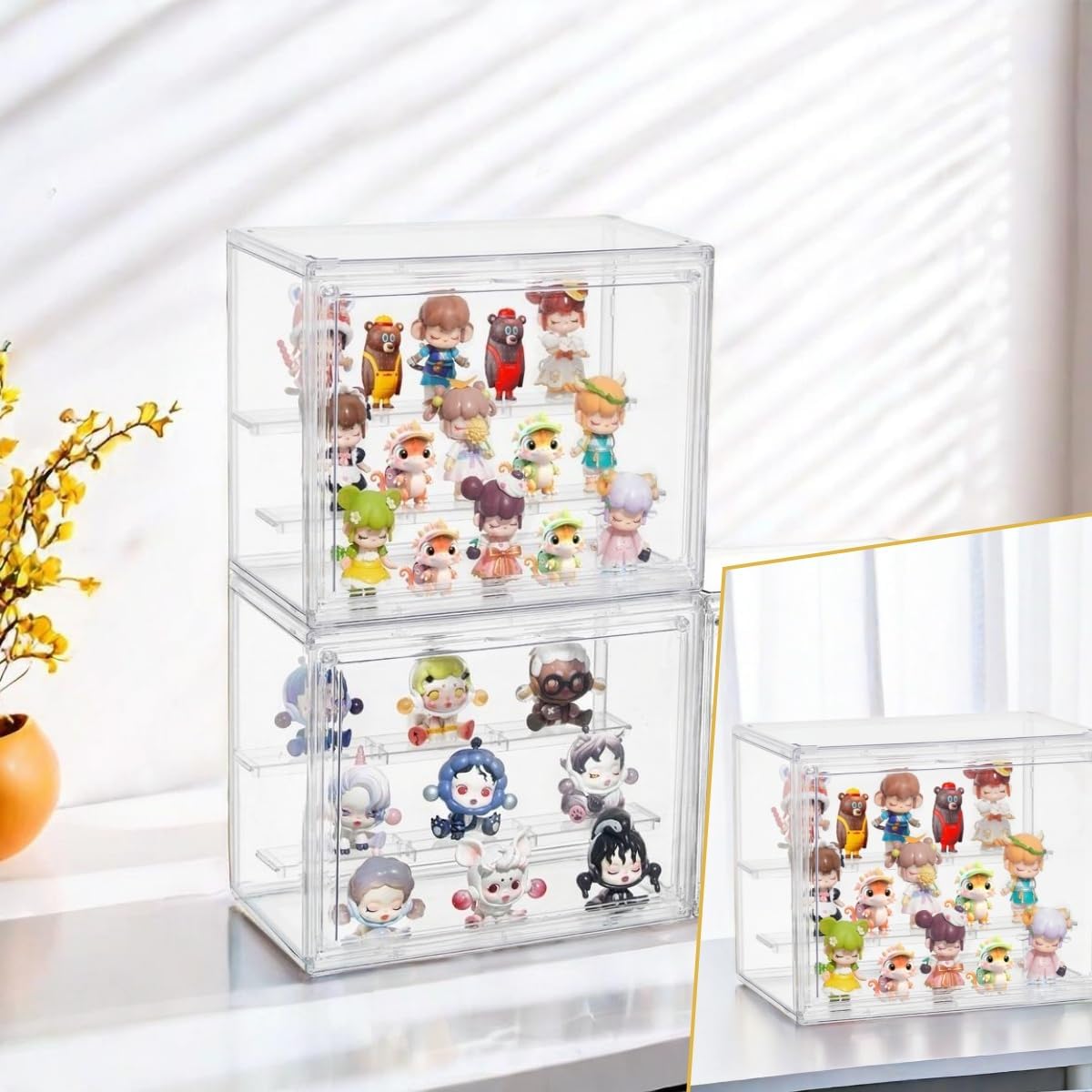 Wholesale OEM ODM Acrylic Display Case,3 Layer Clear Display Case Adjustable Display Box Stand with 2 Movable Dividers 2 Pack Small Showcase Magnetic Door for Collections Mini Figures Factory & Supplier