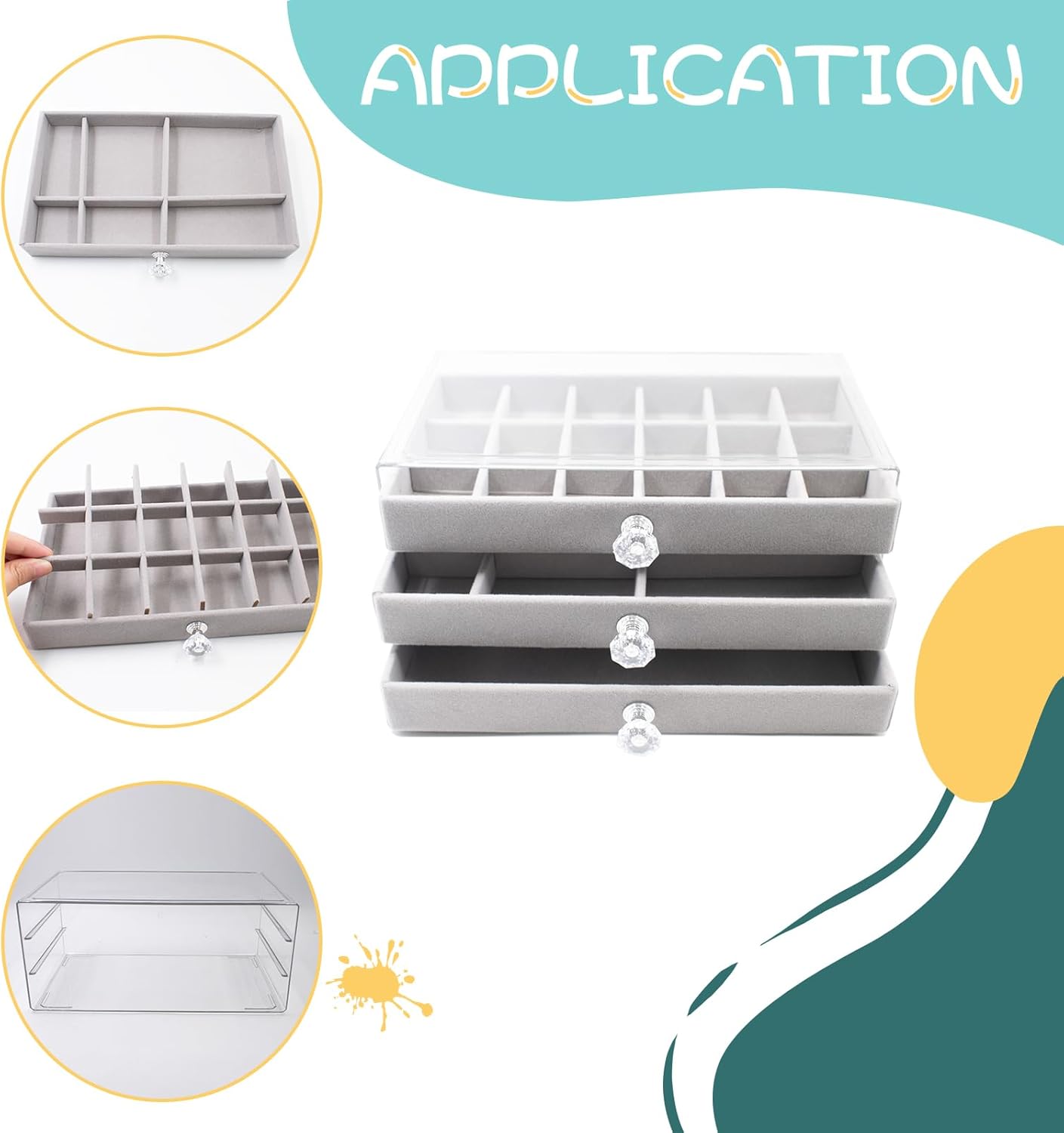 Direct Manufacturer Jewelry Box with 3 Drawers, Acrylic Earring Holder Organizer with Flannel Trays, Clear Jewelry Organizer for Women Girls, Display Holder for Earrings Ring Bracelet Necklace, Gray, 3 Layers Low MOQ