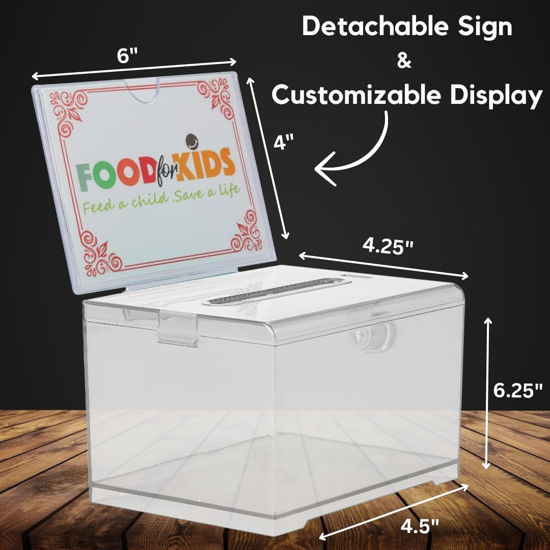 Private Label Adir Acrylic Donation Ballot Box with Lock - Secure and Safe Clear Slotted Suggestion Box - Storage Lock Deposit Box with Keys for Cards, Votes, Tickets, Feedback and Money (6.25 x 4.5 x 4 inches) Custom Mold Development