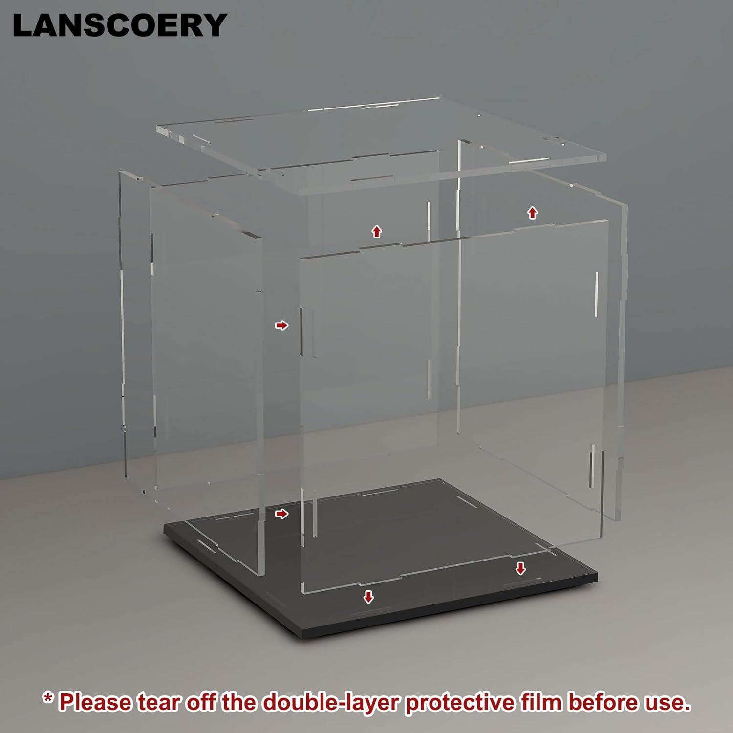 ODM LANSCOERY Acrylic Display Case, Assemble Showcase Display Box for Collectibles, with Dustproof & Seamless Display Design, 11x11x11inch Black Base Custom Logo Service