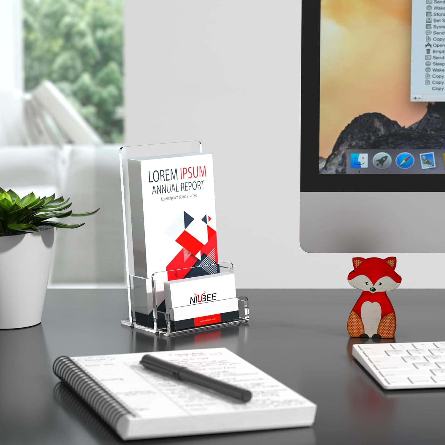 Wholesale NIUBEE 2-Pack Acrylic Brochure Holder 4‘’ , Clear Brochure Display Stand with Acrylic Business Card Holder, Plastic Flyer Display Stand for Magazine, Pamphlet, Booklets, Menu, Journals, Business Card China Factory Bulk Supply